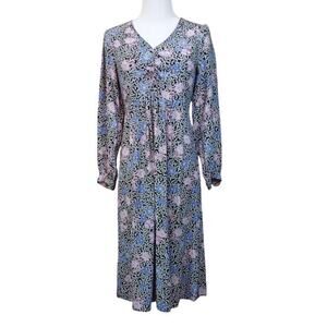 LOFT Midi Dress XS 2 Petite Tea Length Pink Floral Cottagecore Romantic Event‎